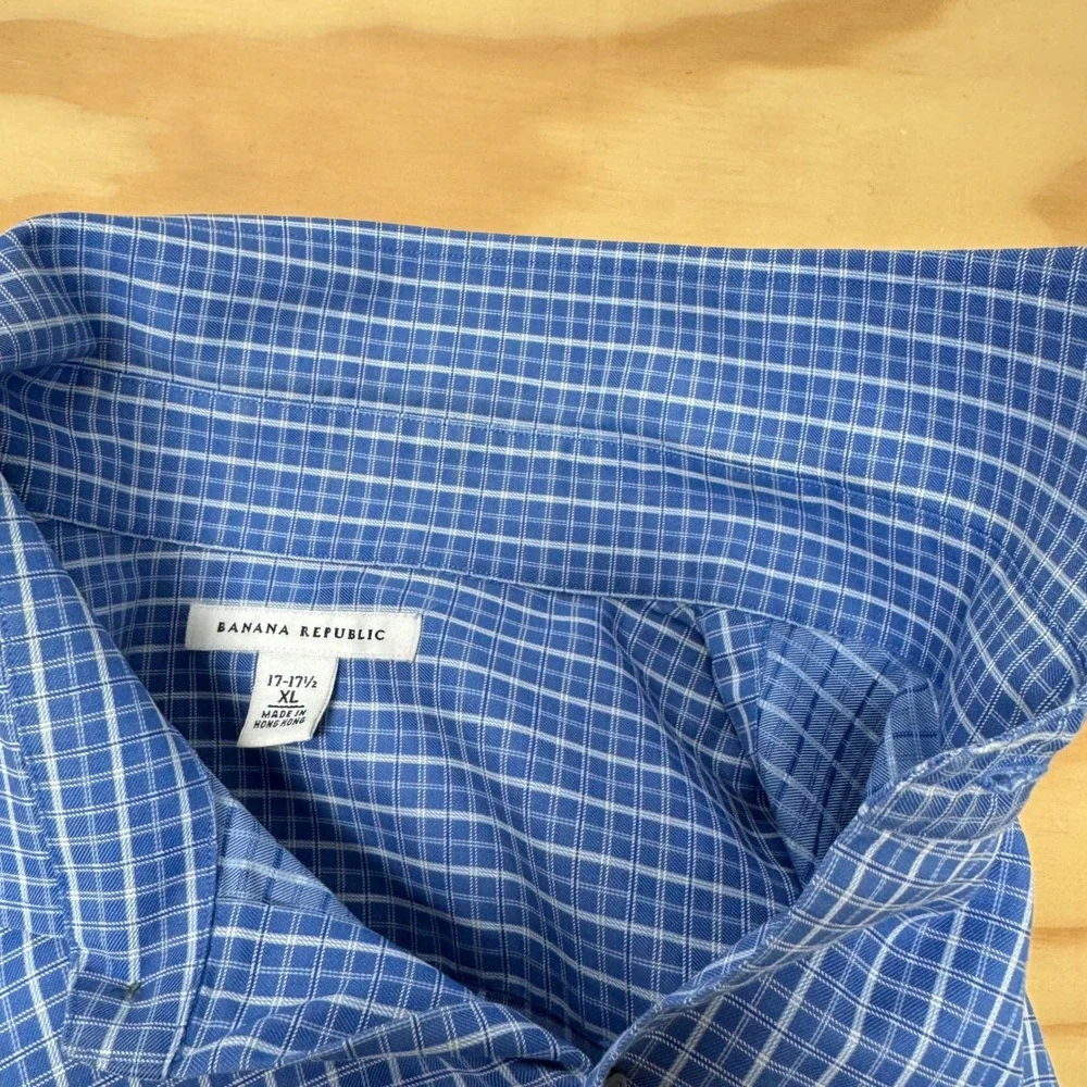 Banana Republic Mens XL Blue Plaid Button Down Shirt 100% Cotton 206792-00